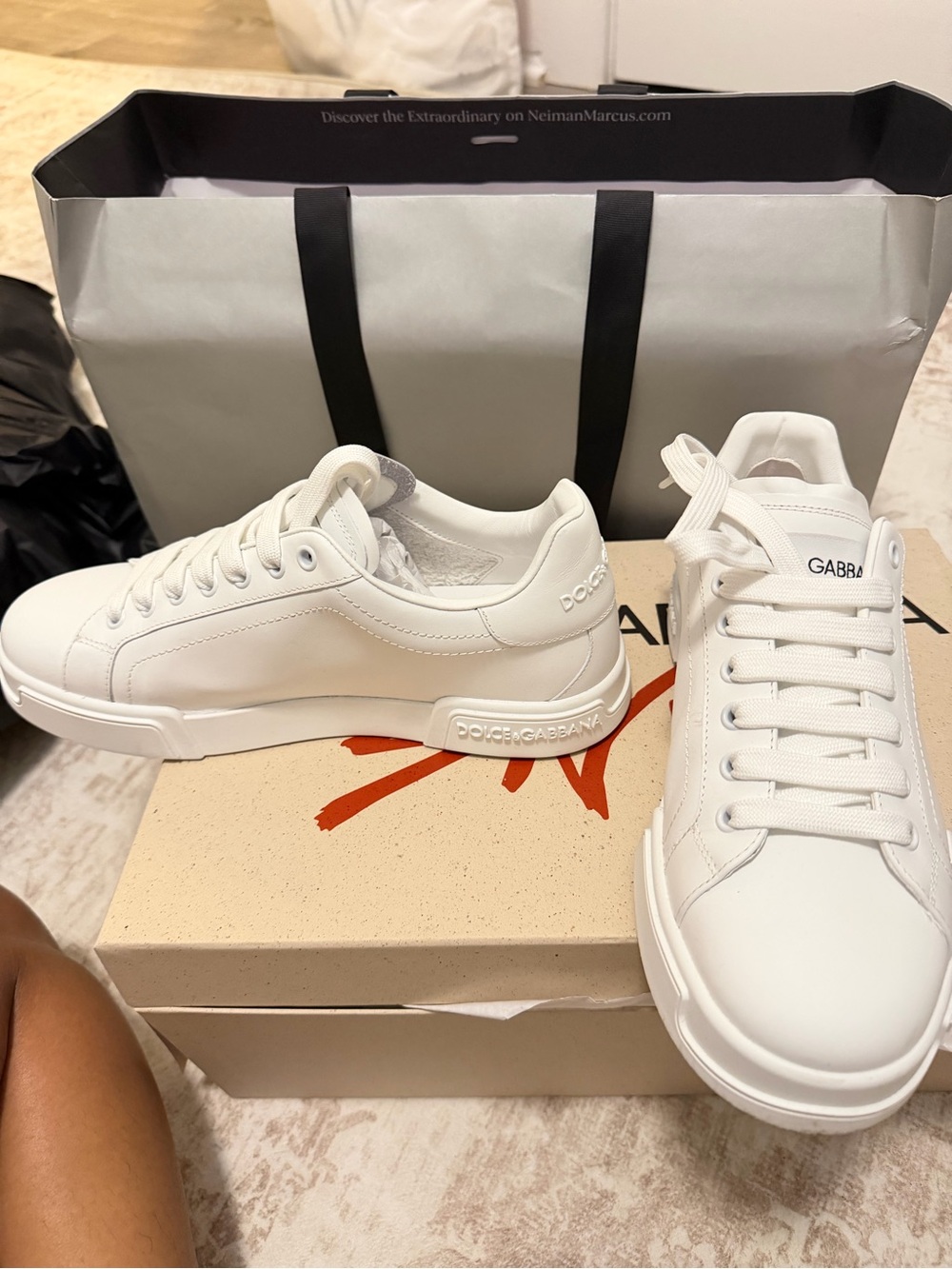Dolce & Gabbana White Leather Low-Top Sneakers with Branded Heel